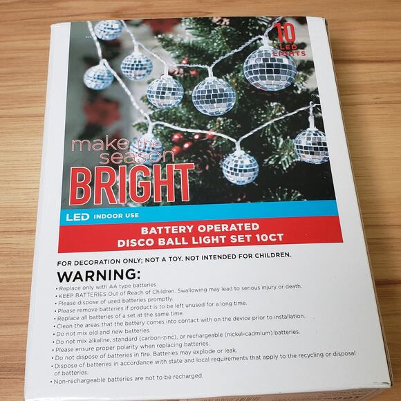 Make The Season Bright Battery Operated LED Disco Ball Lights Set Of 10 Retro - Picture 5 of 6